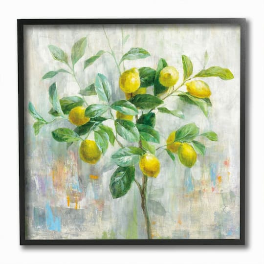 Stupell Industries Abstract Lemon Tree Branch Fruit Multicolor Painting Black Framed Wall Art